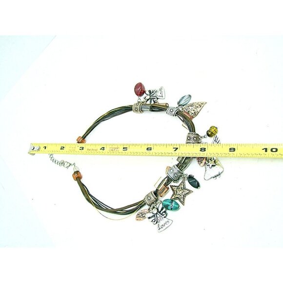 Beaded Silver Copper Rhinestone Leather Rope Necklace Angel Stars Hearts 9" - Picture 7 of 8